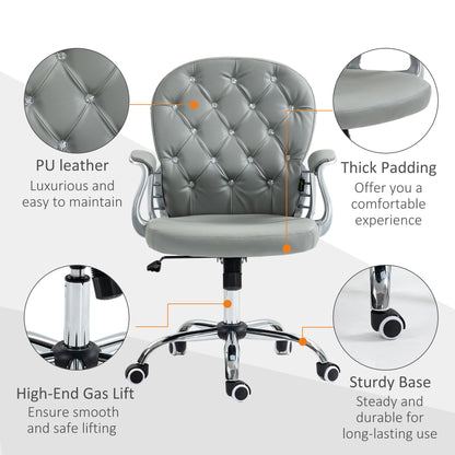 Vinsetto Retro Vintage Style Office Chair Ergonomic 360° Swivel PU Diamante Padded Base 5 Castor Wheels for Home Work Grey