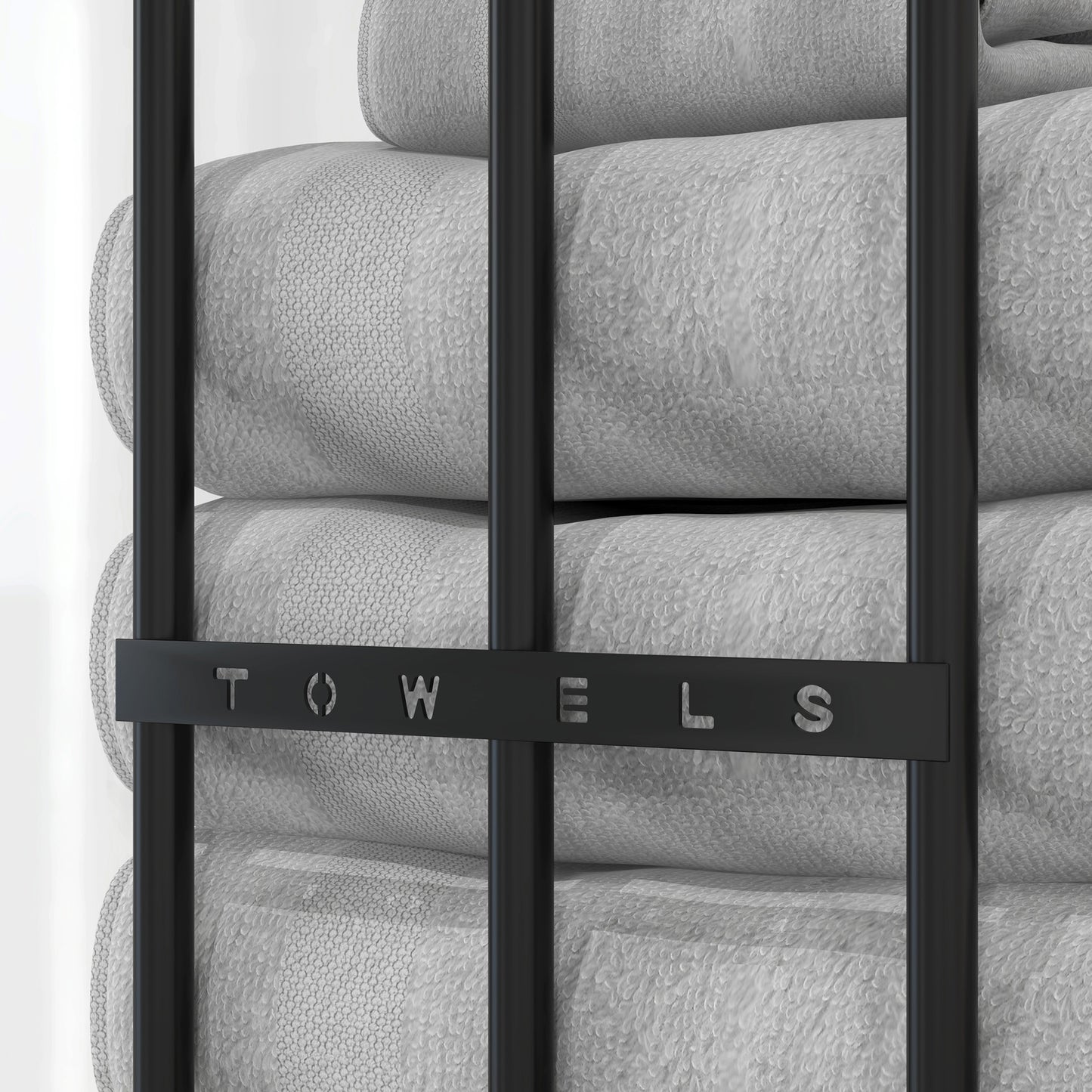 Towel Rail Wall Mounted Metal Rack Holder Organiser Holds Up to 6 Large Size (160 x 100cm) Rolled Towels, 3 Bar Towel Storage for Bathroom - Black