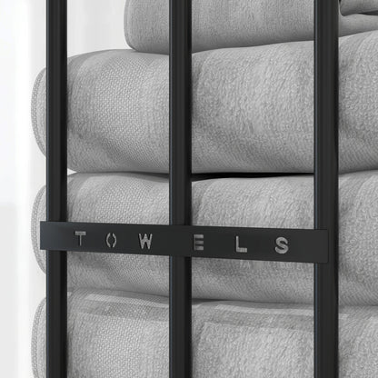 Towel Rail Wall Mounted Metal Rack Holder Organiser Holds Up to 6 Large Size (160 x 100cm) Rolled Towels, 3 Bar Towel Storage for Bathroom - Black