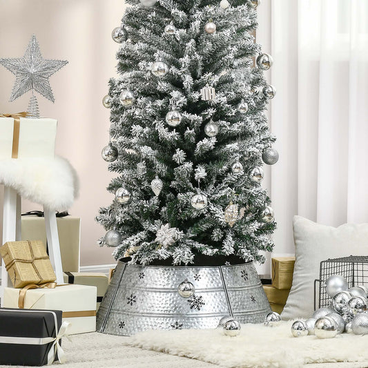 66cm Christmas Tree Base Cover, Christmas Tree Collar With Hollow Snowflake Pattern for Holiday, Party, Silver