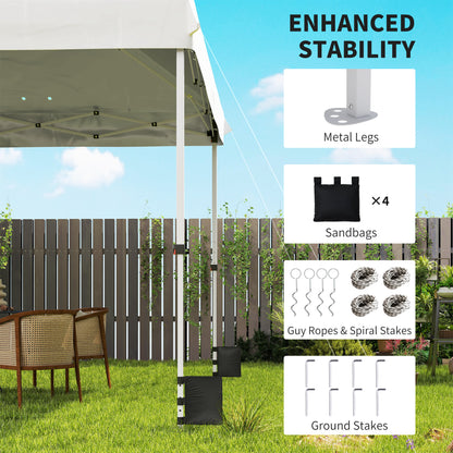 3x3m Pop-Up Gazebo with Flip-Down Wheels & One-Push Central Lock | UPF50+ 210D Oxford Fabric | Top Mesh Vent | 3-Height Adjustment | 4 Sandbags, 4 Guy Ropes & 12 Stakes | Carry Bag | 300x300x273cm | White