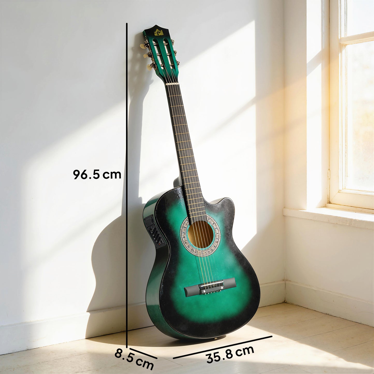 38 Inch Acoustic Electric Guitar, Beginner Junior Adult Guitar Gloss Finish with Carrying Case - Dark Green
