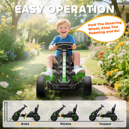 AIYAPLAY Pedal Go kart for Kids Ages 3-6 Years, with Automatic Clutch, Brake, EVA Anti-Slip Wheels, Green / Red / Pink / Blue