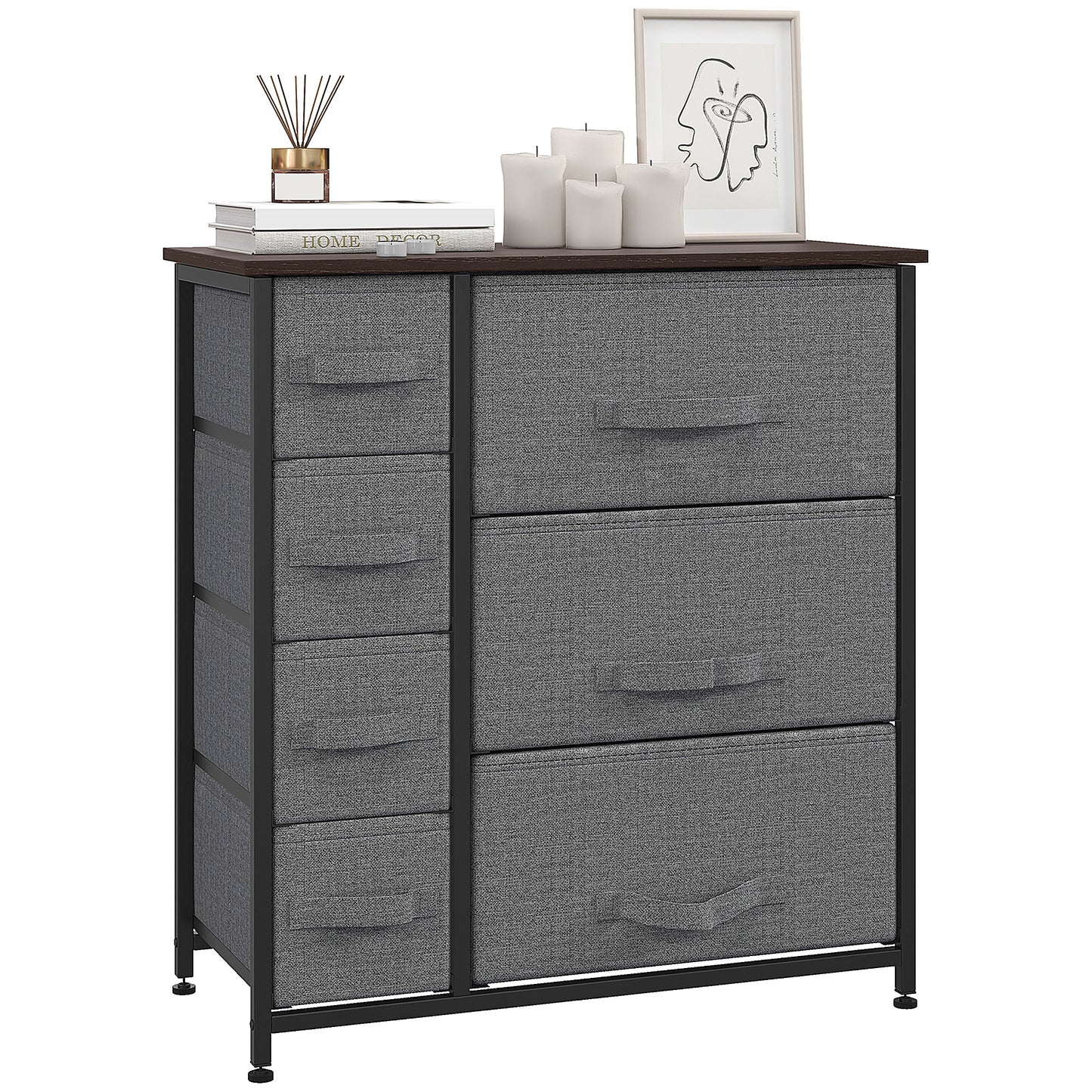 Chest of Drawers with 7 Drawers, Fabric Drawers with Large Storage Space, Drawers Dresser with Metal Frame, Adjustable Feet for Bedroom Living Room, Dark Grey