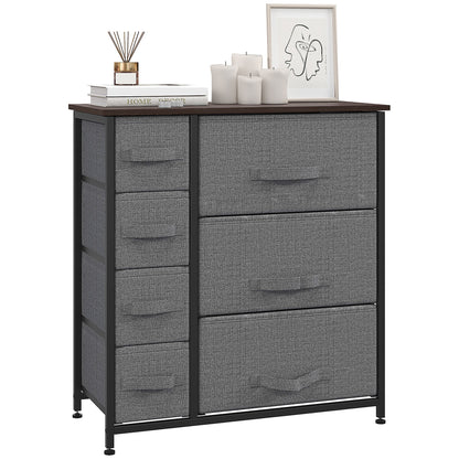 Chest of Drawers with 7 Drawers, Fabric Drawers with Large Storage Space, Drawers Dresser with Metal Frame, Adjustable Feet for Bedroom Living Room, Dark Grey