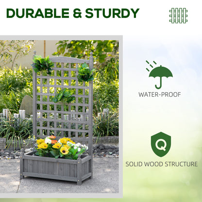 Fir Wood Raised Garden Bed with Trellis | 2 Drainage Holes | 50kg Capacity | 64x28x120cm | Indoor & Outdoor | Climbing Plants Flowers & Veg | Grey