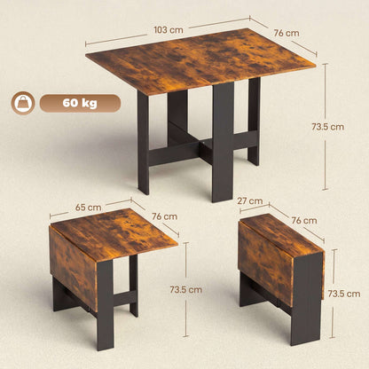 Retro Vintage Style Folding Dining Table, Space-Saving Drop Leaf Kitchen Table for 4-6 People Rustic Brown