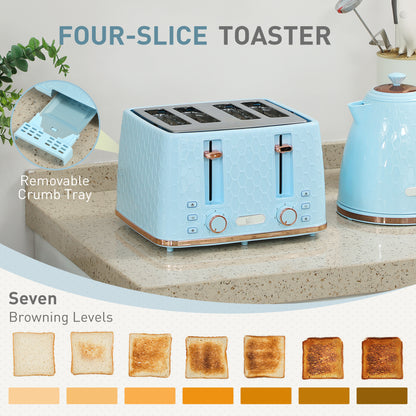 Kettle and Toaster Set, 1.7L 3000W Fast Boil Jug Kettle, 4 Slice Toaster with 7 Level Browning Controls, Light Blue / Pink
