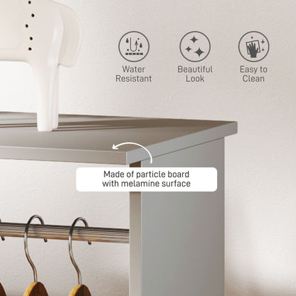 Double Open Wardrobe on Wheels, Bedroom Wardrobe with Clothes Hanging Rails, 3 Storage Shelves, Mobile Garment Rack for Cloakroom, Hallway, Grey