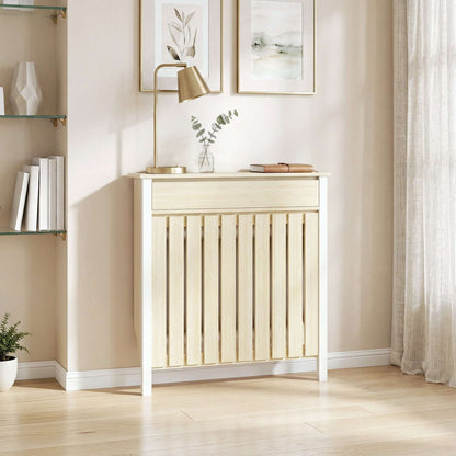MDF & Particle Board Radiator Cover with 1 Drawer | Vertical Slats | Flat Top Display Surface | Wall Mountable | Pre-Cut Outs | 14kg Capacity | 88.5x19x93cm | Oak & White