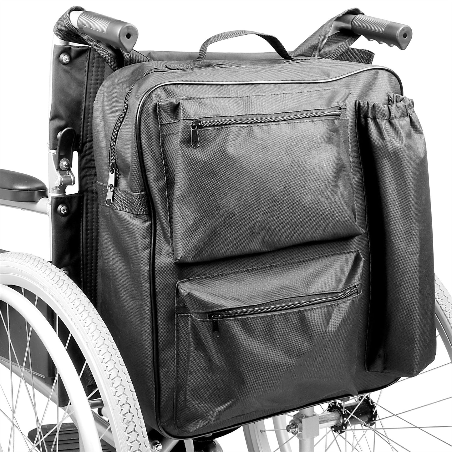 Wheelchair & Mobility Scooter Bag | Waterproof 600D Polyester | Universal Clip-On | 2 Zip Pockets | Umbrella Holder | 48x40x14cm | 2yr Guarantee