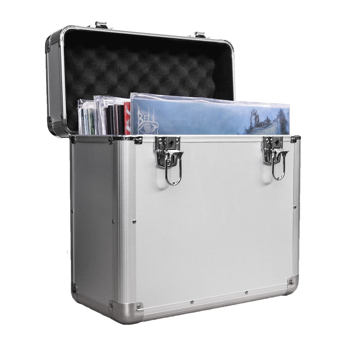 Maison & White Vinyl LP Record Storage Case | Holds Up to 50 × 12-Inch Records | Silver Aluminium, Foam Lining & Twin Lockable Latches | 2-Year Warranty