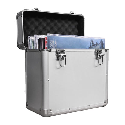 Maison & White Vinyl LP Record Storage Case | Holds Up to 50 × 12-Inch Records | Silver Aluminium, Foam Lining & Twin Lockable Latches | 2-Year Warranty