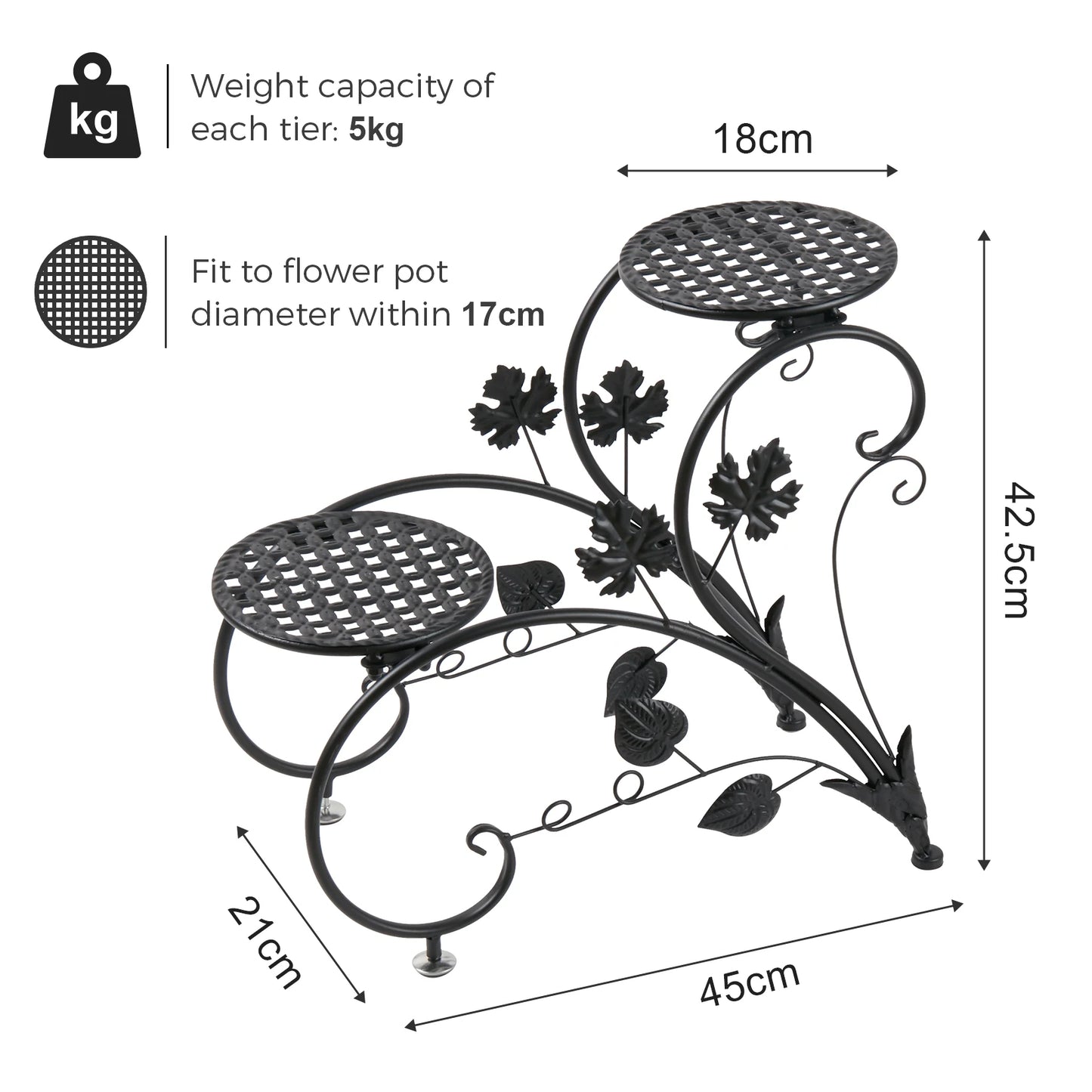 2 PCS Metal Plant Stand Heart-Shape Flower Pot Display Holder Garden Support