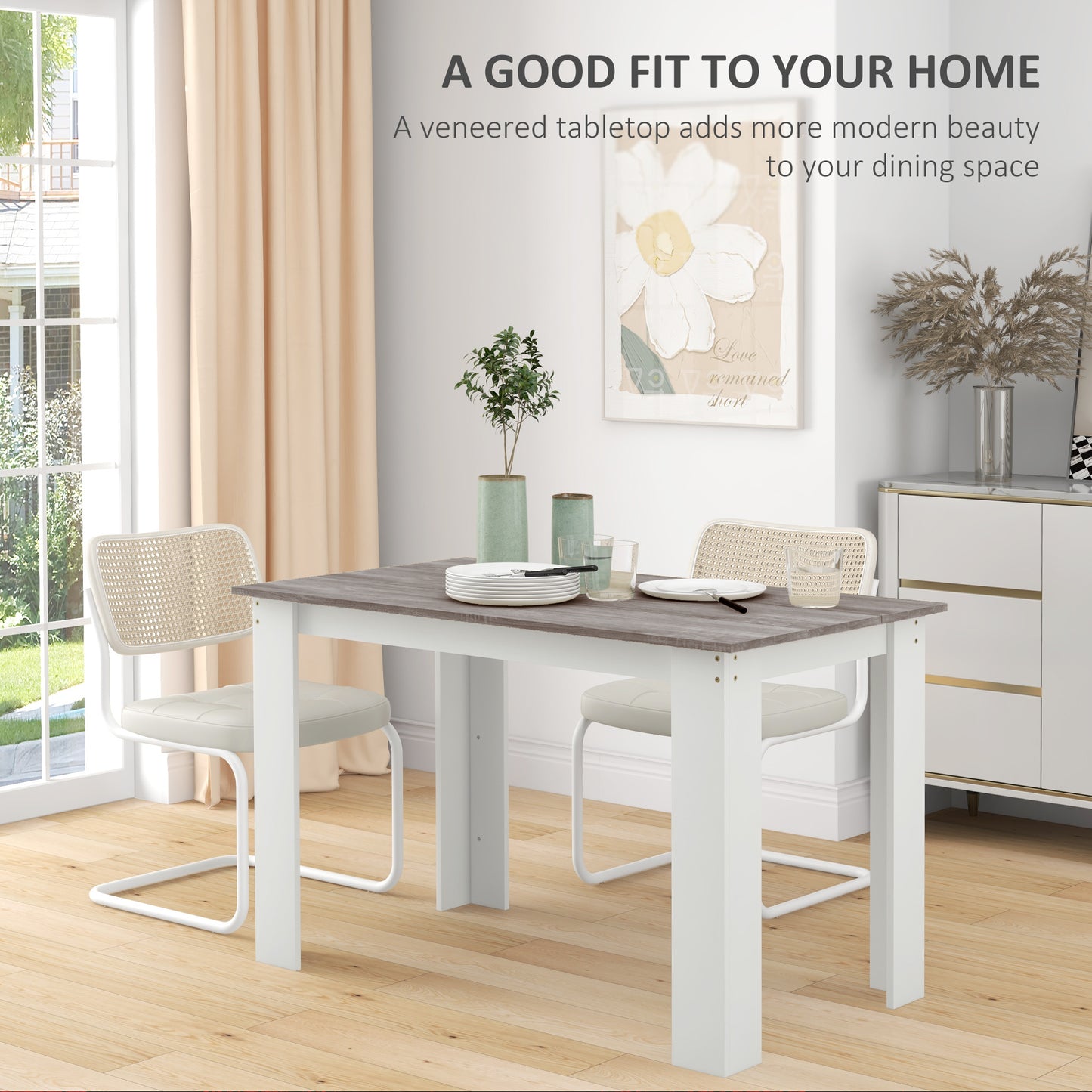 Dining Table for 4-6 | Wood-Effect Melamine Top | Triangular Legs | Water-Resistant | 50kg | Grey