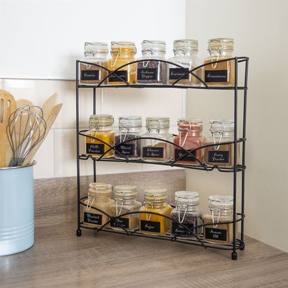 Maison & White 3 Tier Herb & Spice Rack | Black | Stainless Steel | 34x33x7cm | Free-Standing or Wall-Mounted | Non-Slip Feet | 2-Year Warranty