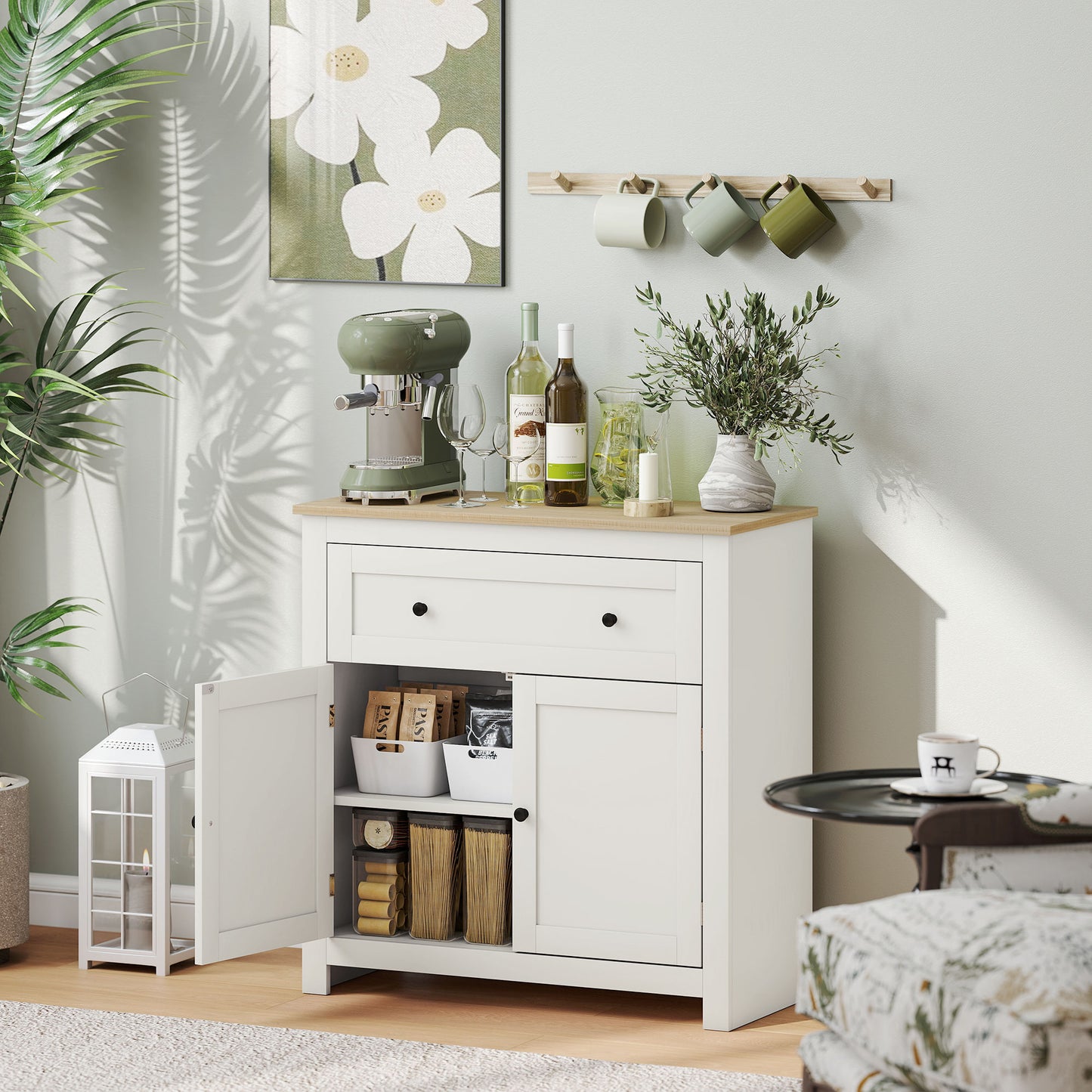 Sideboard Storage Cabinet, Modern Kitchen Cupboard with Adjustable Shelf, Drawer and Double Doors