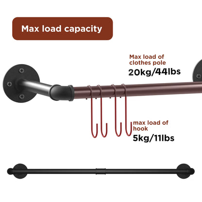 Wall Mounted Clothes Hanging Rack Rail Industrial Pipe Clothes Hanger Space-Saving Hanging Rod