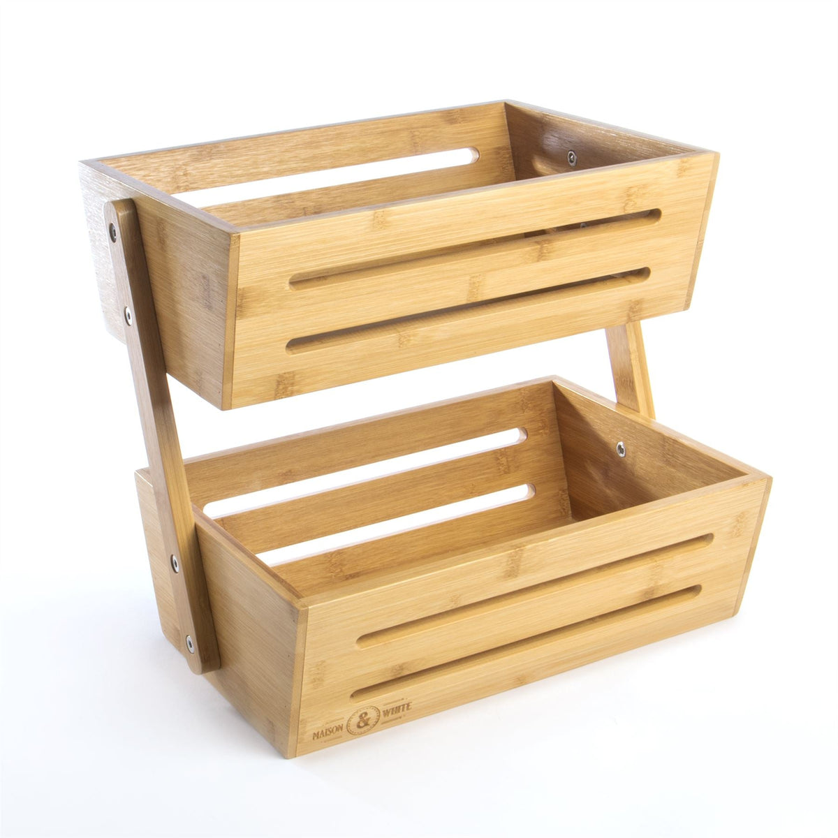 Maison & White 2 Tier Bamboo Storage Basket | Natural Countertop Organiser | Kitchen, Bathroom & Desk Storage | 30cm Wide
