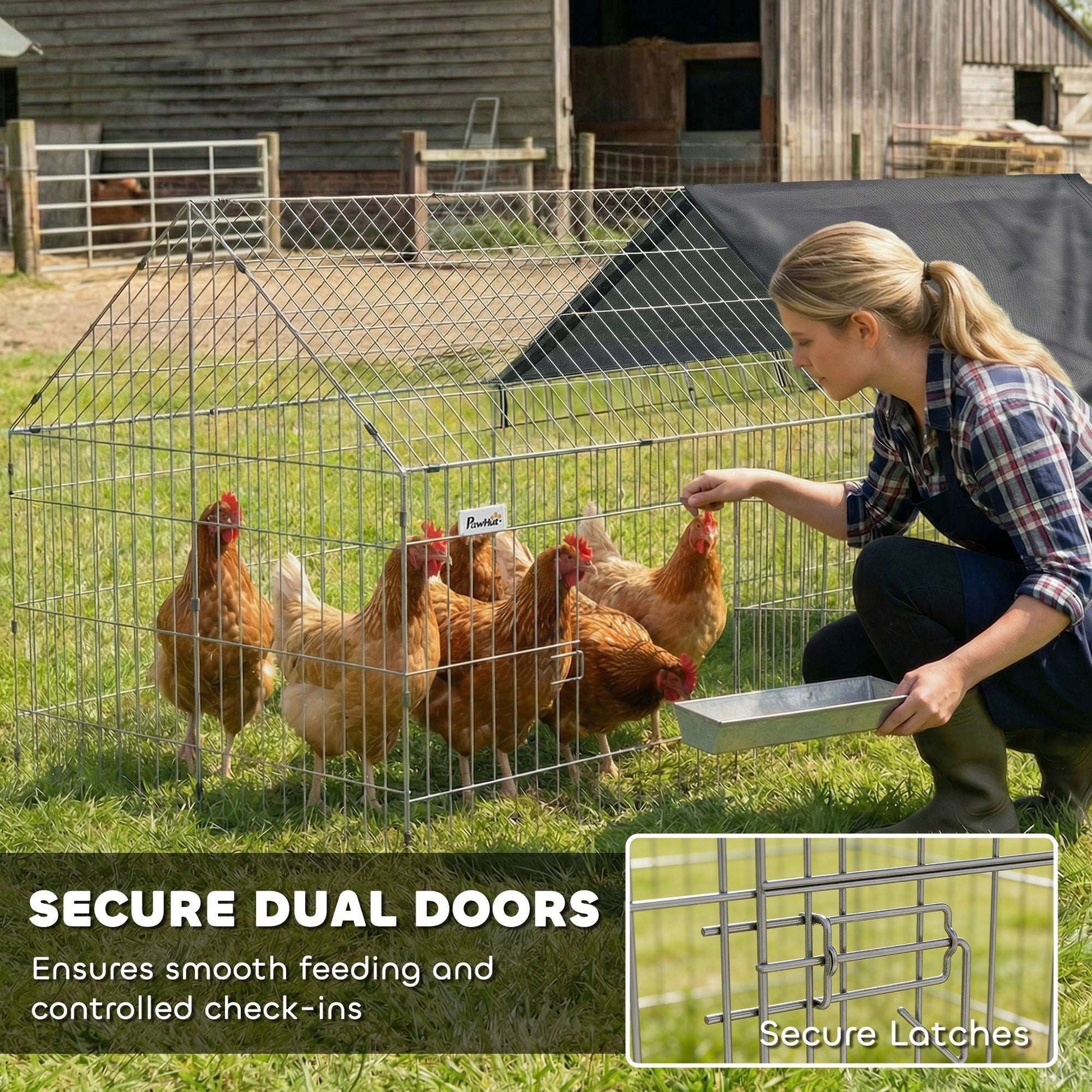 Outdoor Animal Run | 180x75x75cm | Oxford Canopy | Dual Latch Doors | Ground Stakes | Powder Coated Steel | Rabbits Chickens Guinea Pigs | Black