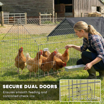 Outdoor Animal Run | 180x75x75cm | Oxford Canopy | Dual Latch Doors | Ground Stakes | Powder Coated Steel | Rabbits Chickens Guinea Pigs | Black