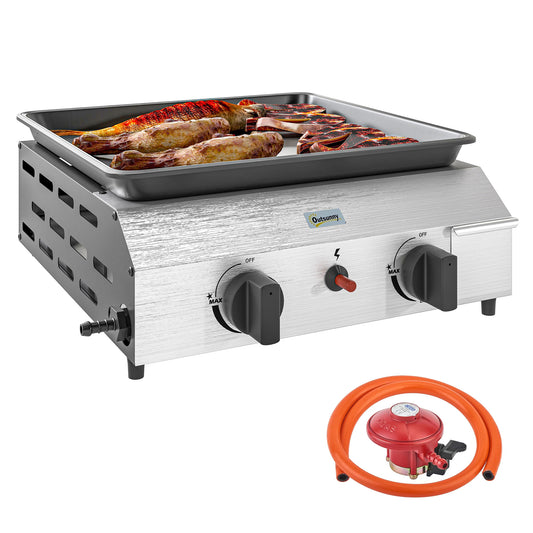 Outsunny Two Burner Portable Gas Grill Portable For Camping Outdoor Cooking