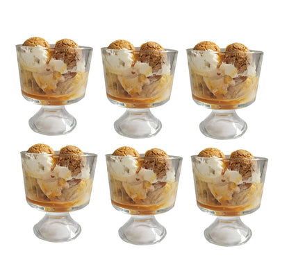 Maison & White Mini Glass Serving Bowls | Set of 6 × 300ml | Handmade Clear Footed Dessert Dishes | Trifle, Ice Cream & Fruit | Dishwasher Safe