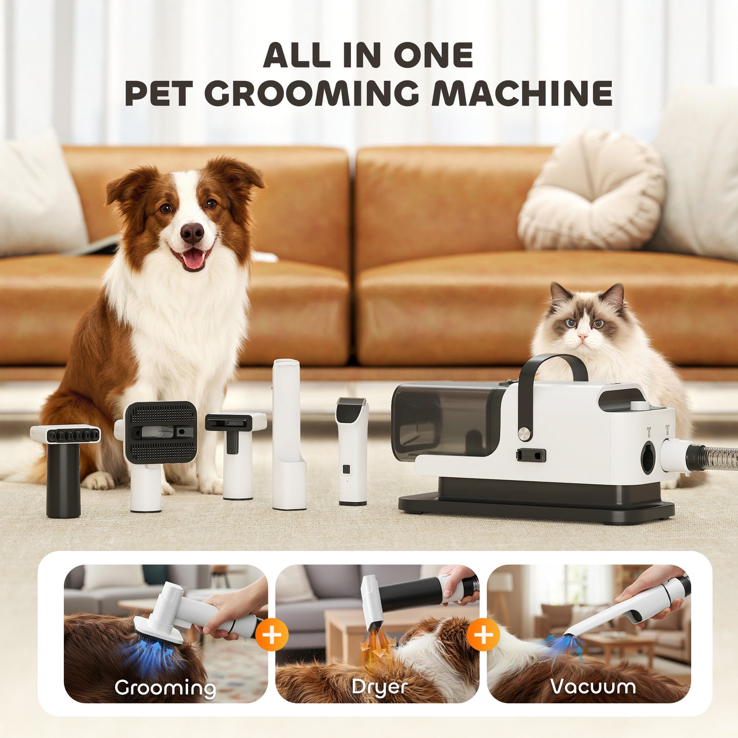 PawHut 5 in 1 Dog Grooming Vacuum & Dryer w/ Clipper, 1.8L Canister, 4 Modes Blow Temperature