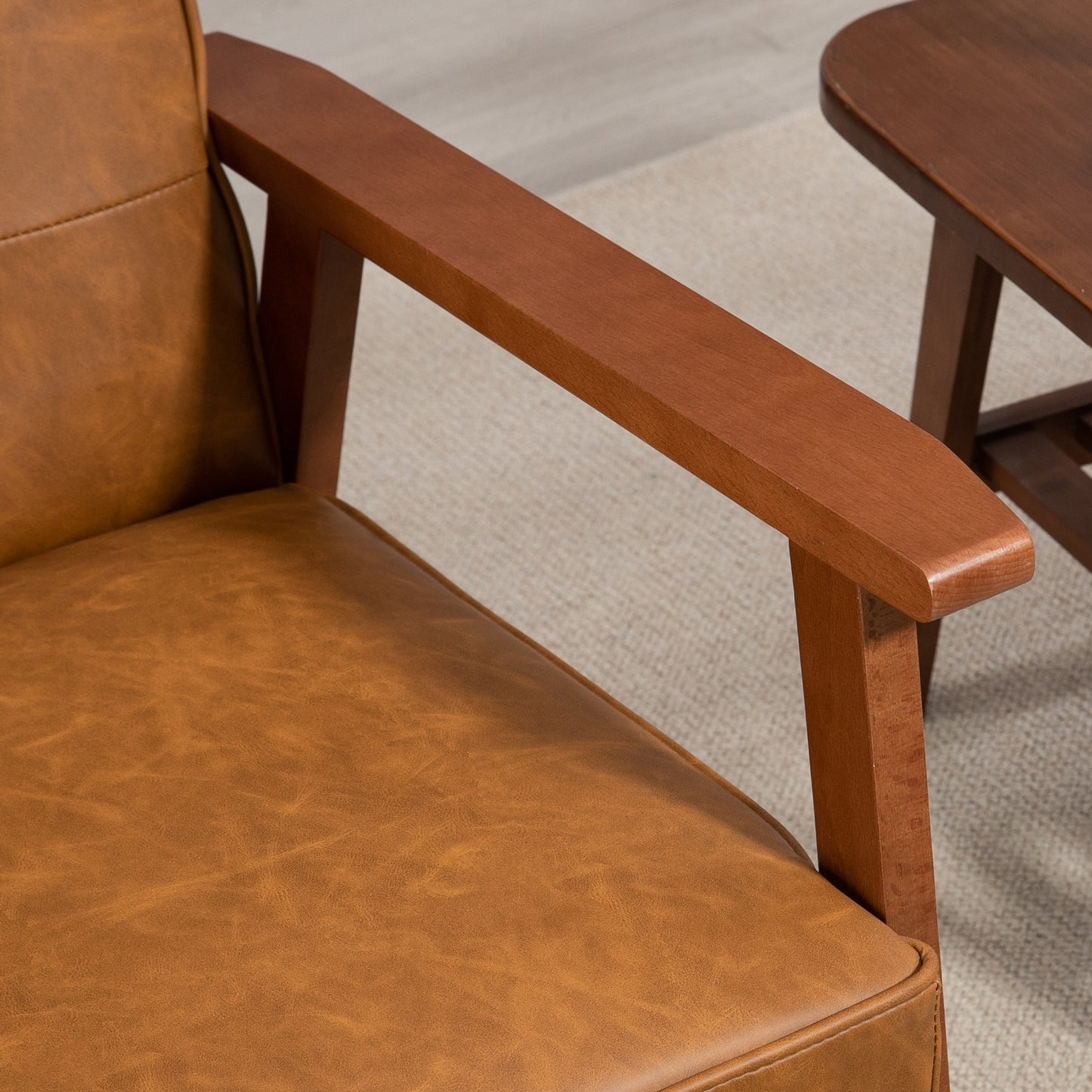 2 Pack Retro Vintage Style Accent Chair, with Faux Leather Seat - Brown
