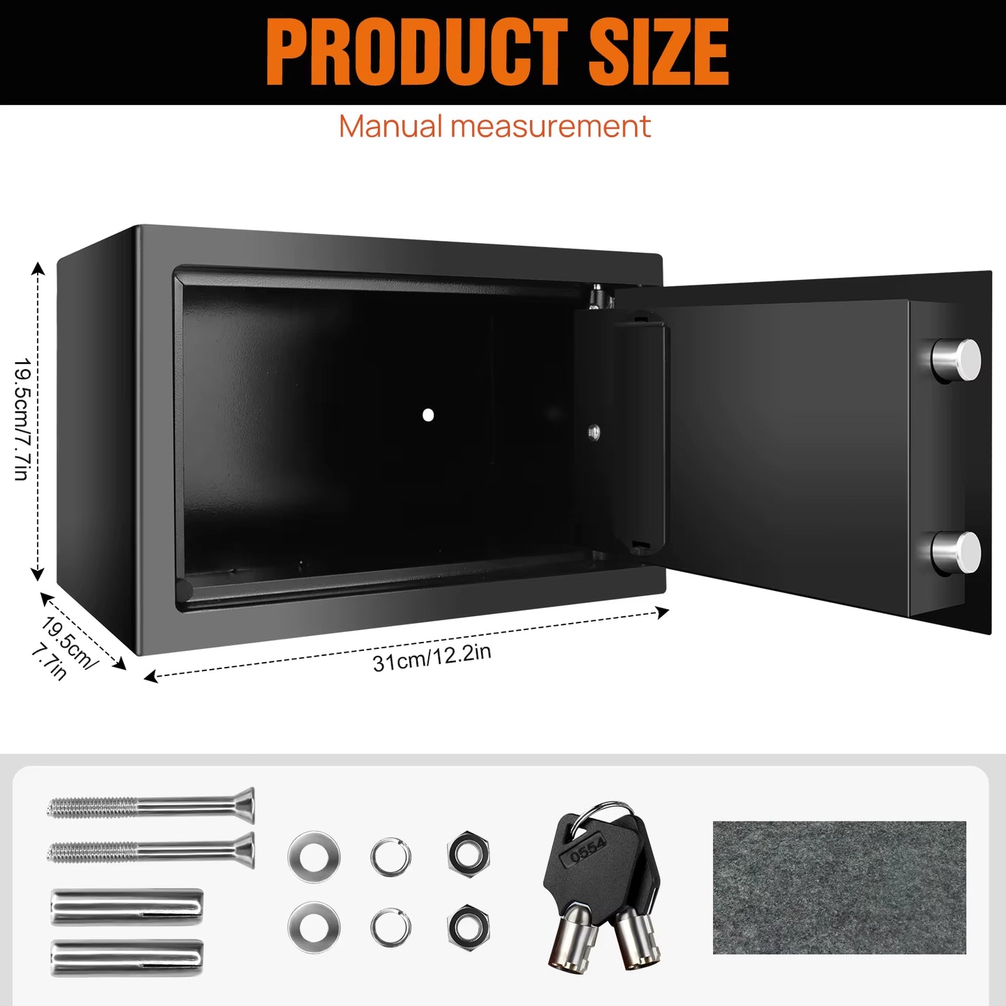 Safes for Home Fireproof Waterproof with 2 Manual Override Keys,Security Safe Cash Box with Double Digital Keypad and Key