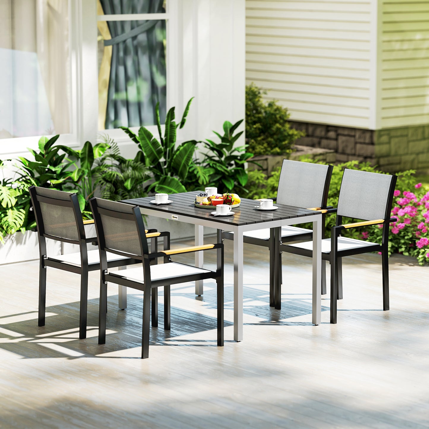 Outsunny Garden Table for 4-6, 120 x 70 cm Outdoor Dining Table with Rust-Resistant Aluminium Frame, for Patio, Terrace, Balcony, Black