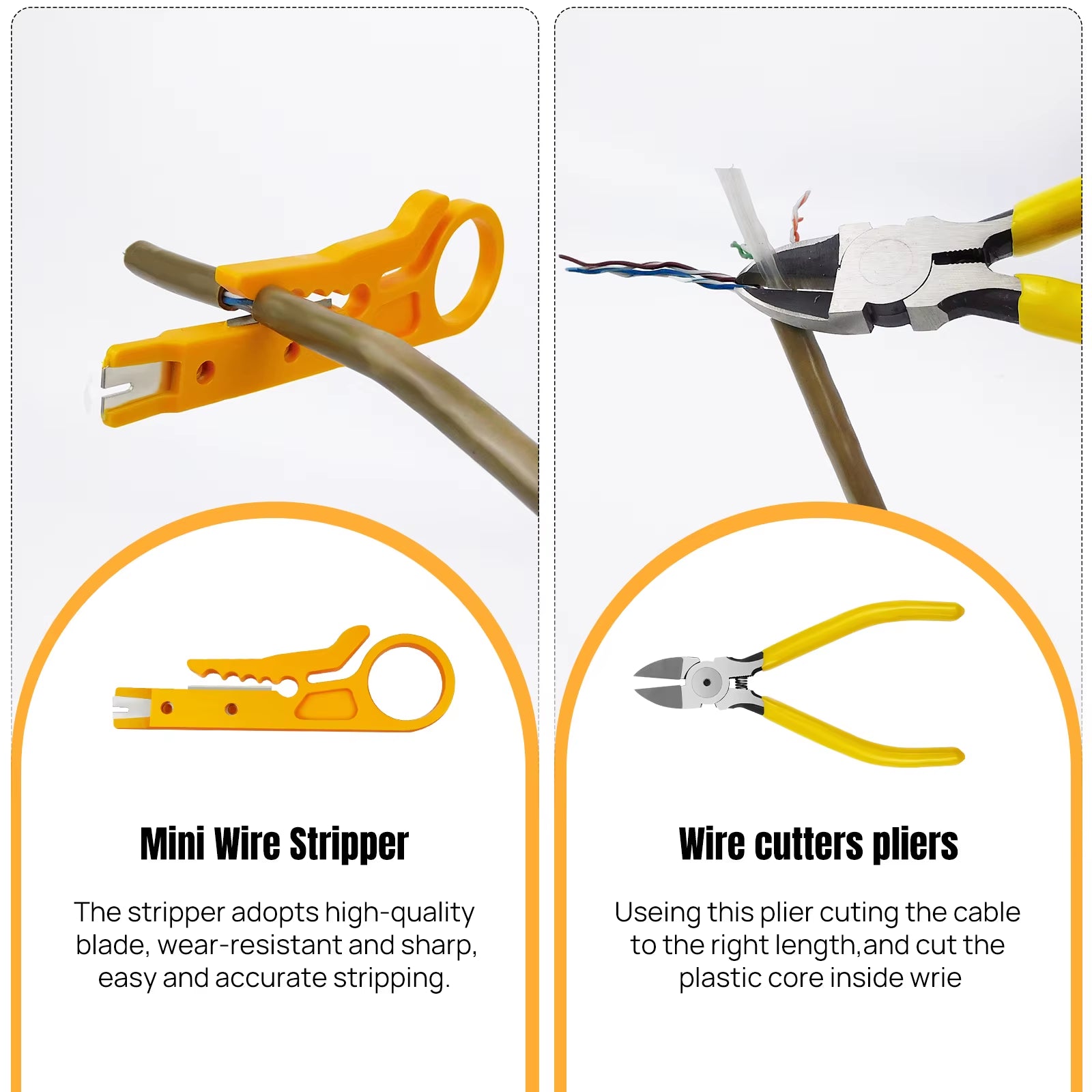 Pass through RJ45 Crimp Tool Kit Ethernet Crimper CAT5 Cat 5E Cat 6 Crimping Tool Kit 3 in 1 - Crimp Cutting Peeling