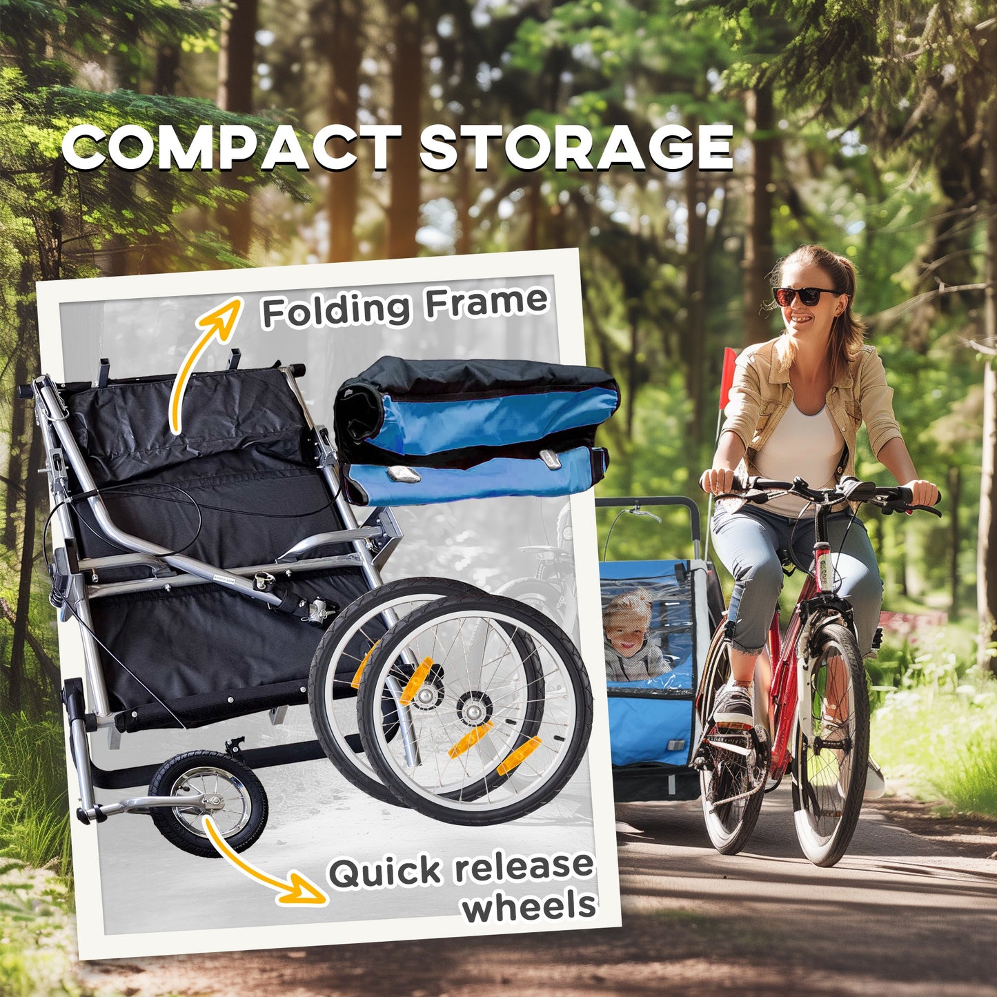 2 Seat Bike Trailer with 5 Point Harness, Baby Bike Stroller with Safety Flag, Reflectors, for 18+ Months