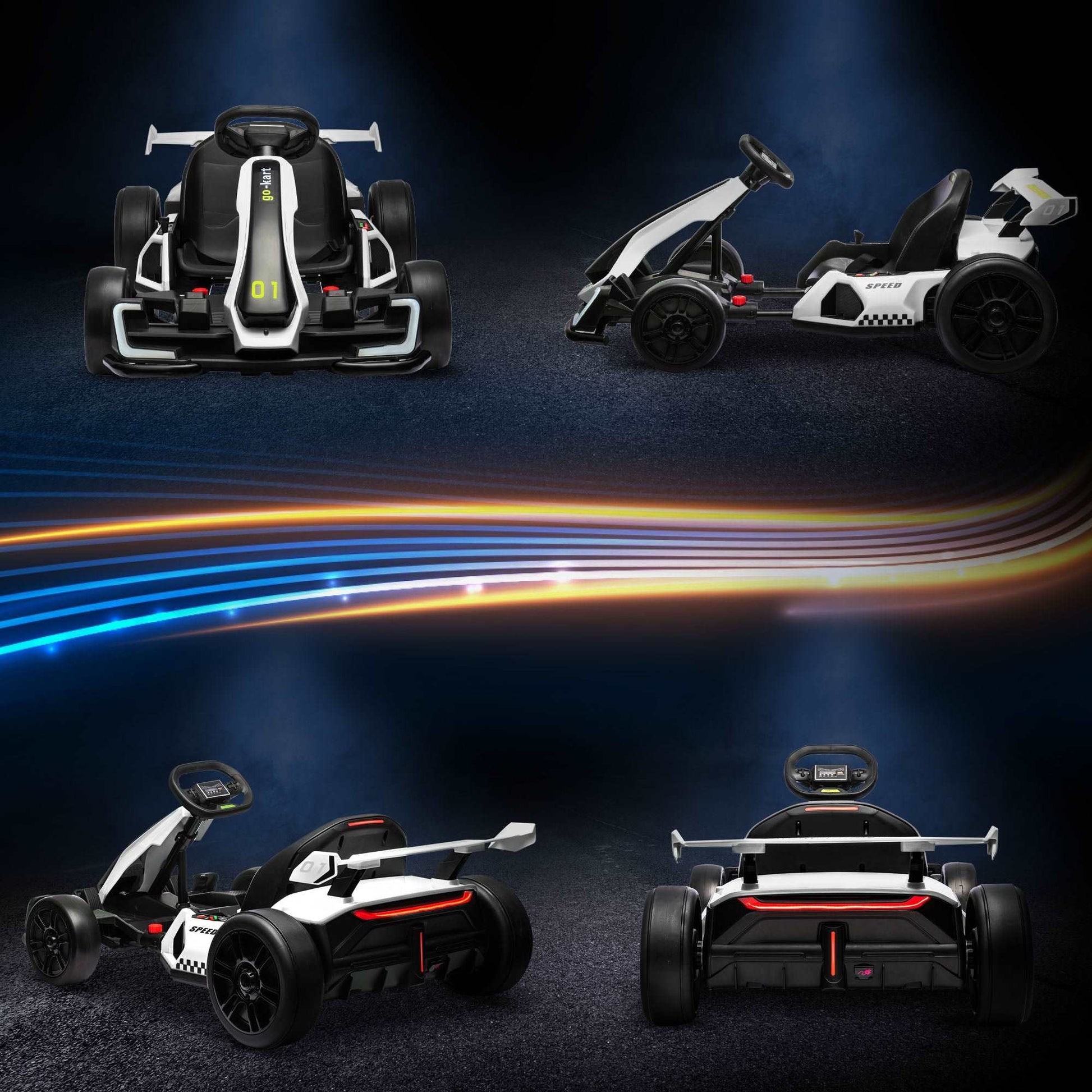 24V Electric Go Kart for Kids with Adjustable Seat for 6-12 Years Old, White
