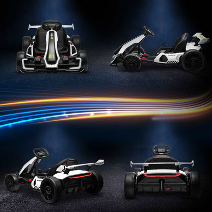 24V Electric Go Kart for Kids with Adjustable Seat for 6-12 Years Old, White