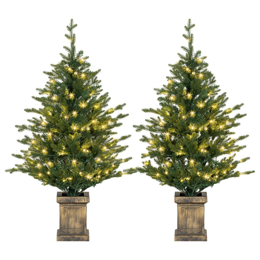 Set of Two Artificial 4ft Christmas Trees, with Lights - Green
