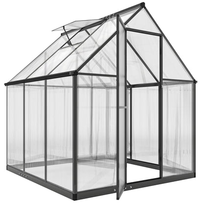 Polycarbonate Greenhouse with Swing Door and Adjustable Window, Walk-in Greenhouse with Rain Gutter, 6 x 6.5ft, Black