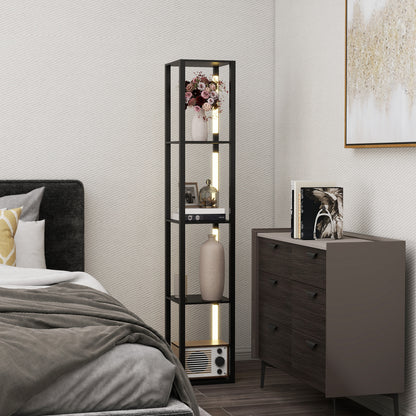 Floor Lamp with Shelves, 4 Layer Dimmable Column Modern Standing Lamp with 3 Brightness Levels and Foot Switch, Black