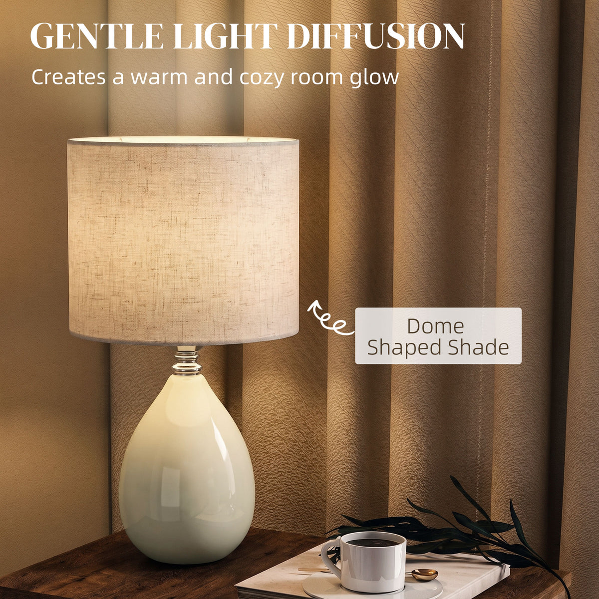 Vintage Eastern Ceramic Table Lamp | Cream Linen Shade | Glazed Base | E27 40W | Energy Class C | Rocker Switch | 1.5m Cable | 22x22x35cm | Bedside Desk Study Bedroom Living Room | Cream