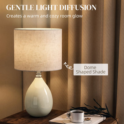 Vintage Eastern Ceramic Table Lamp | Cream Linen Shade | Glazed Base | E27 40W | Energy Class C | Rocker Switch | 1.5m Cable | 22x22x35cm | Bedside Desk Study Bedroom Living Room | Cream