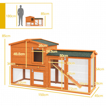 PawHut 2 Tier Rabbit Hutch with Run, Ramp, Slide-out Tray, for Garden, Yard, Orange