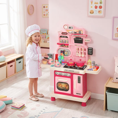 Kids Play Kitchen | Pink 33-Piece Pretend Cooking Set with Lights, Sounds & Water-Circulating Sink
