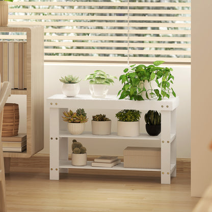 Two Shelf Bamboo Shoe Storage Bench - White