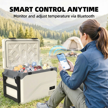 Outsunny 42.5L Compressor Car Fridge Freezer – -20°C to 20°C, Bluetooth App Control, Battery Protection, Wheels & Pull Rod, For Camping & Travel