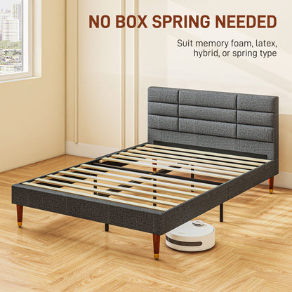 4 ft 5 Upholstered Double Platform Bed Frame with Underbed Storage Tufted Headboard Wood Slat No Box Spring Needed
