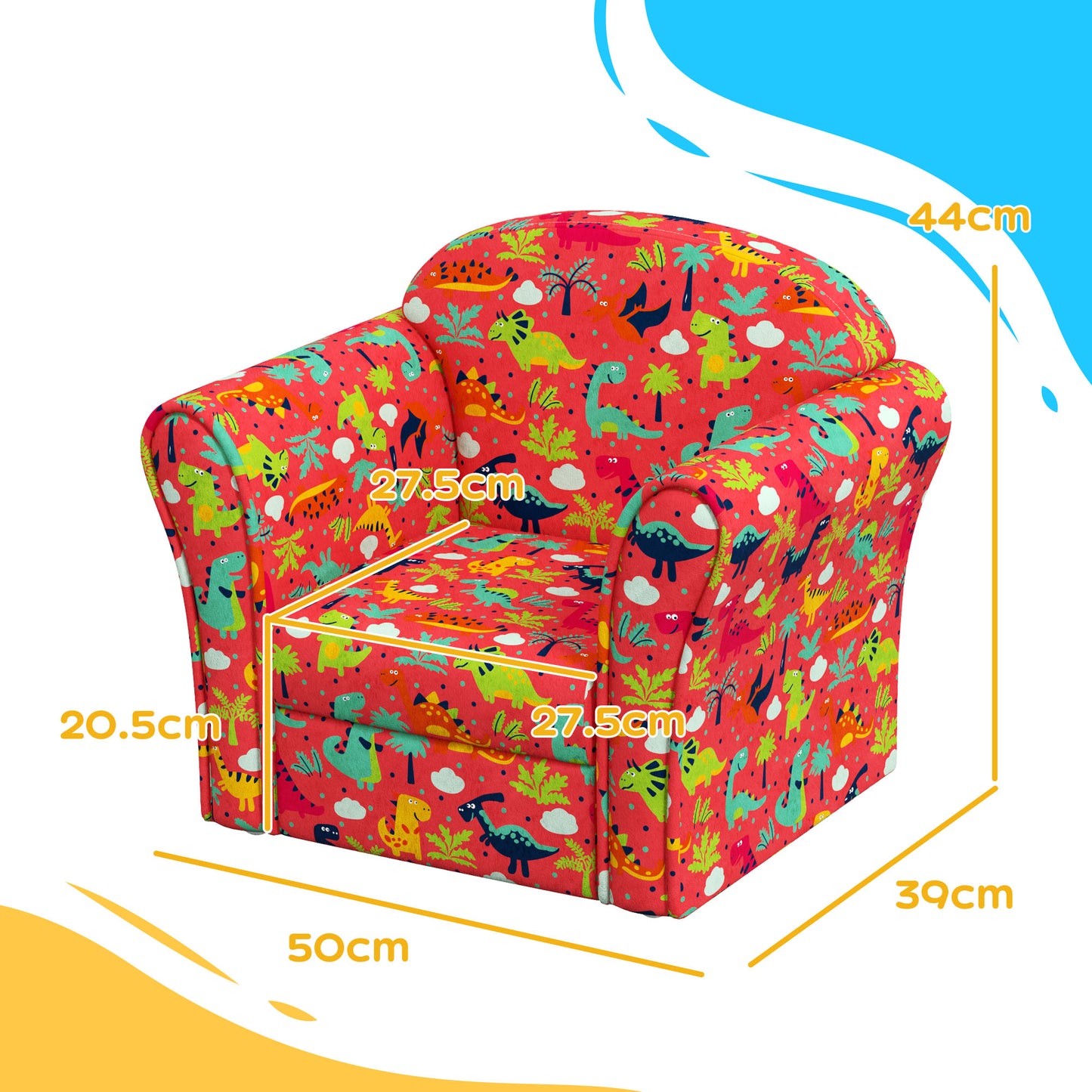 Kids Armchair with Dinosaur / Flamingo Design, Wooden Frame, for Bedroom, Playroom, Kids Room - Different Styles