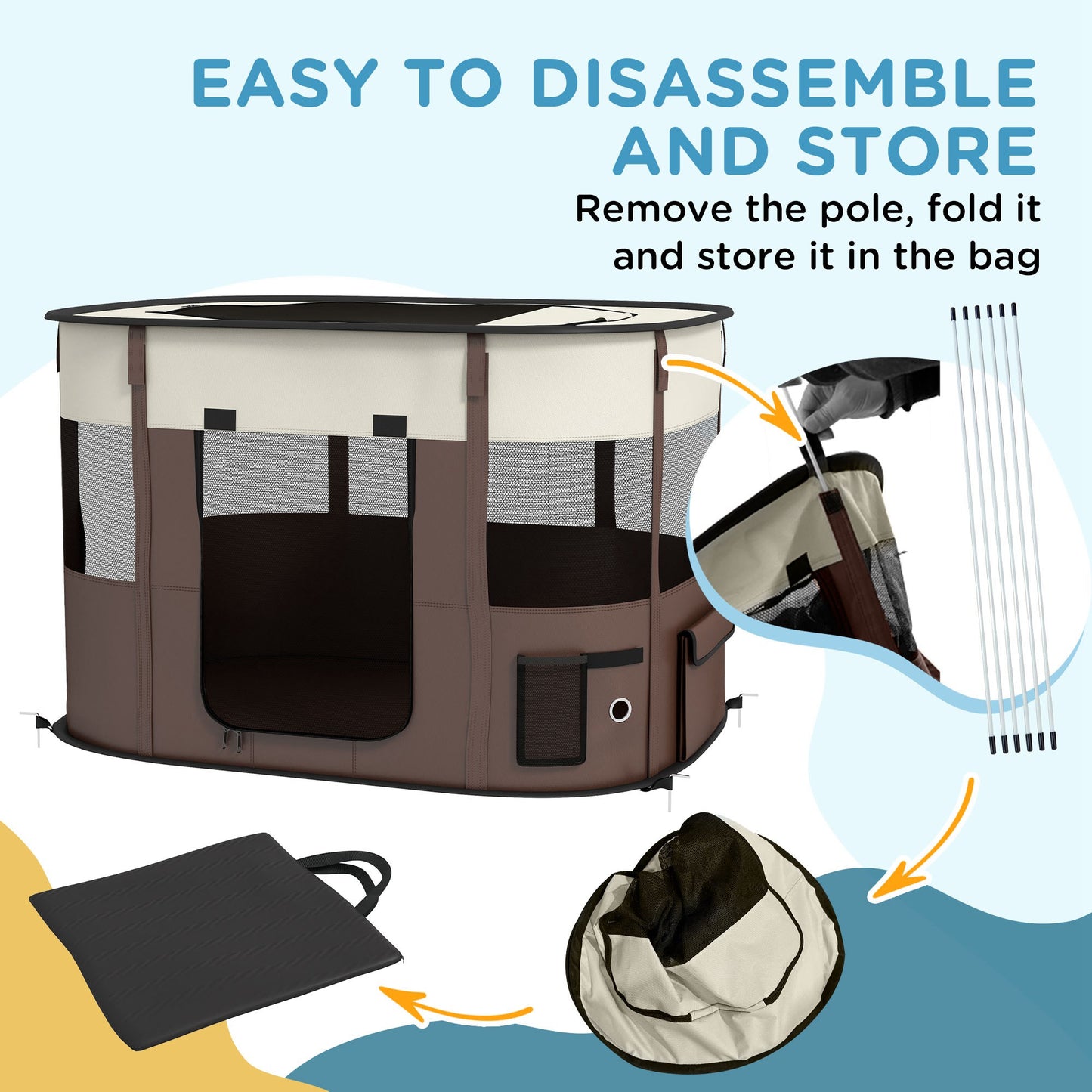 PawHut Foldable Dog Pen with Storage Bag for Indoor/Outdoor Use, Brown