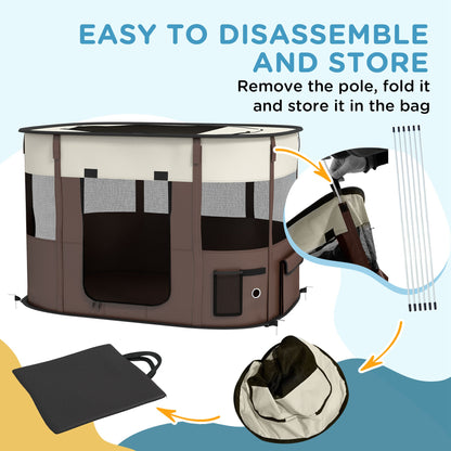 PawHut Foldable Dog Pen with Storage Bag for Indoor/Outdoor Use, Brown