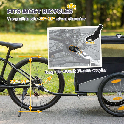 Dog Bike Trailer | 20kg Capacity | 20" Inflatable Rubber Wheels | Universal Coupler | 600D Oxford Fabric | Steel Frame | Reflectors & Safety Flag | Foldable | 139x72x88cm | Grey
