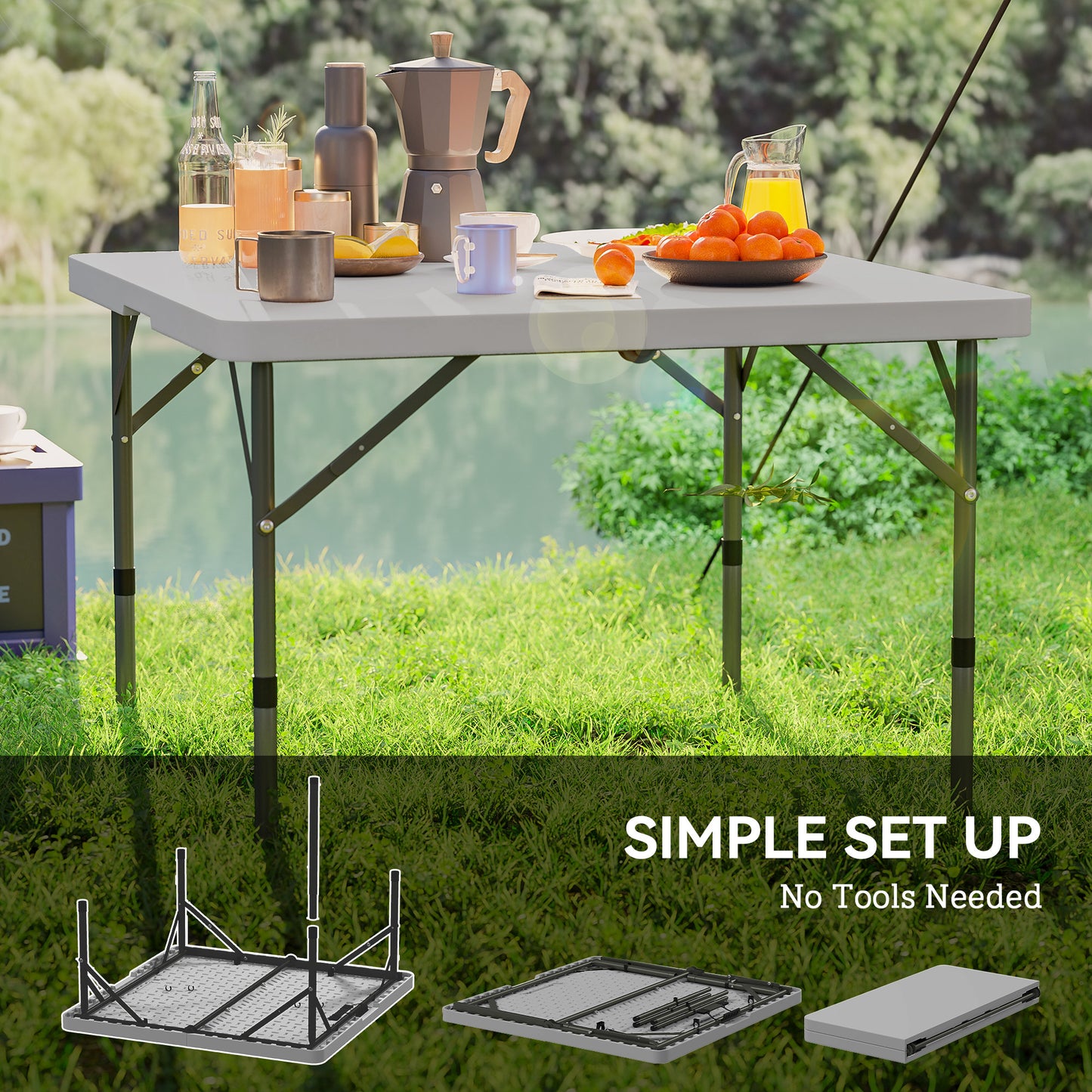 3ft Folding Camping Table, Heavy Duty Picnic Table with 2 Adjustable Height for Indoor Outdoor Garden, Party, BBQ, Dark Grey